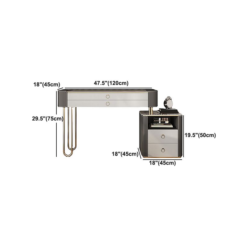 Glam Wooden Make-up Vanity 4 Drawer Slate Top Dressing Table Stool Set