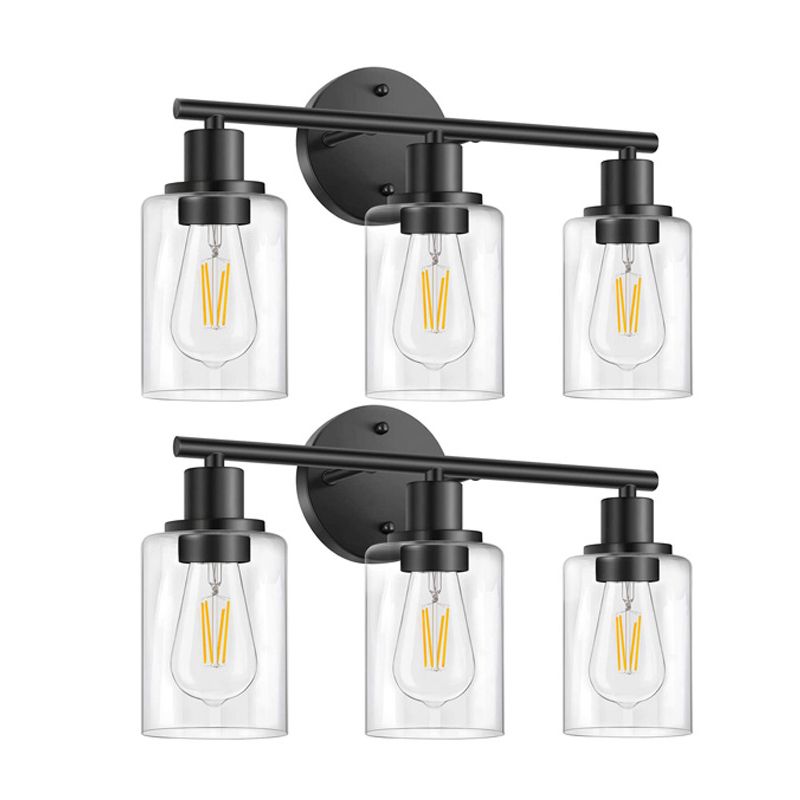3 Lights Clear Glass Wall Mounted Light Fixture Industrial Cylinder Wall Mount Light for Bathroom