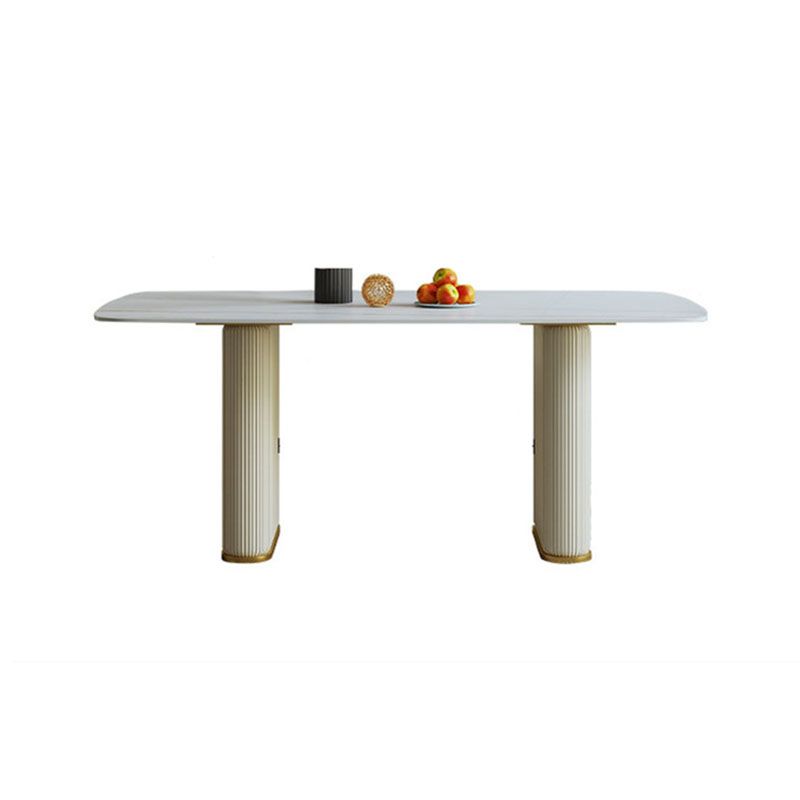 Stone Top Dining Table Contemporary Rectangle Table with Sled Base