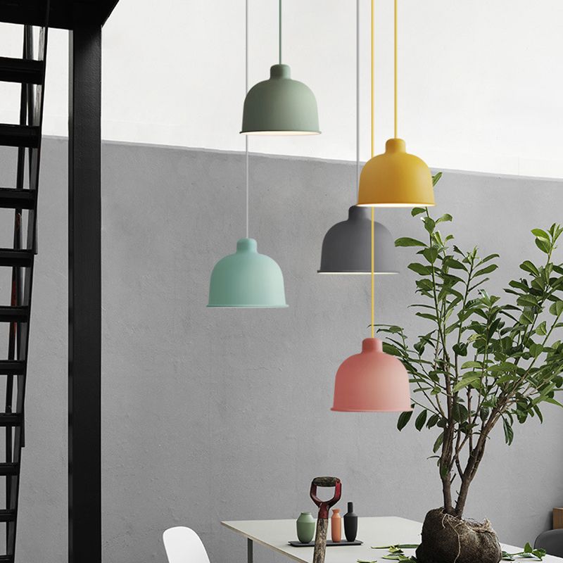 1 Light Bowl Hanging Pendant Modern Macaron Style Metal Hanging Lighting for Dining Room
