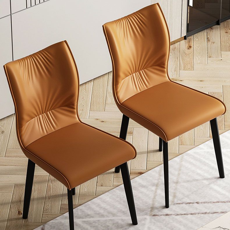 Contemporary Restaurant Leather Side Chair Matte Finish Solid Back Dining Chair