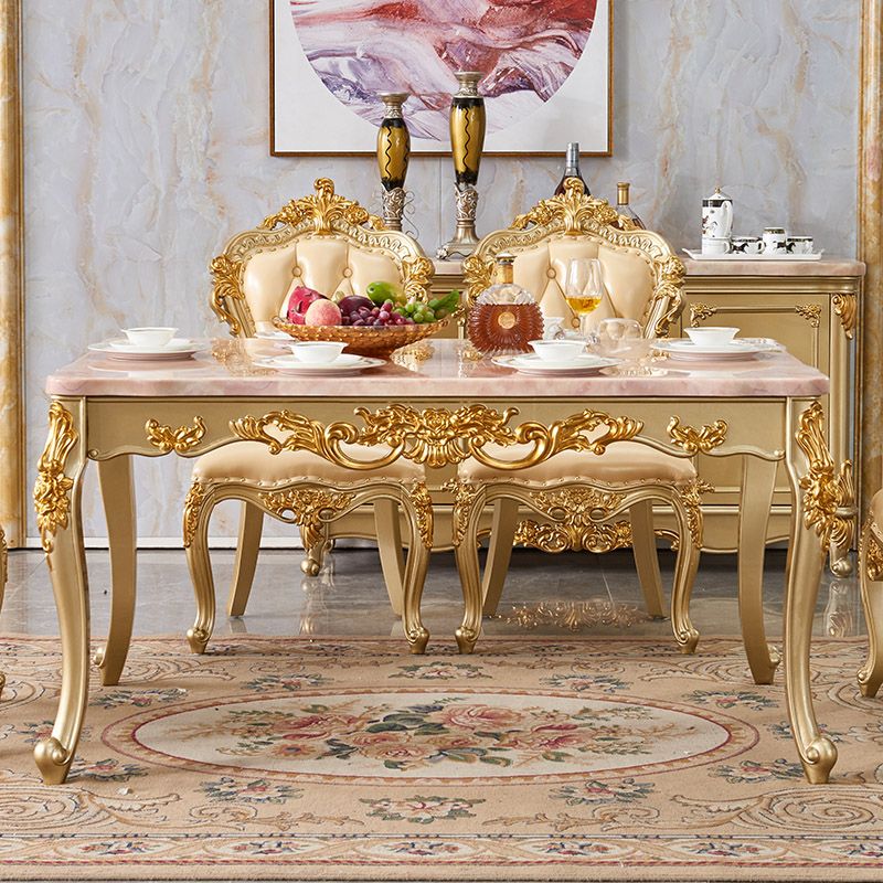 Rectangle Shape Victorian Style Dining Table Fixed Table with Marble