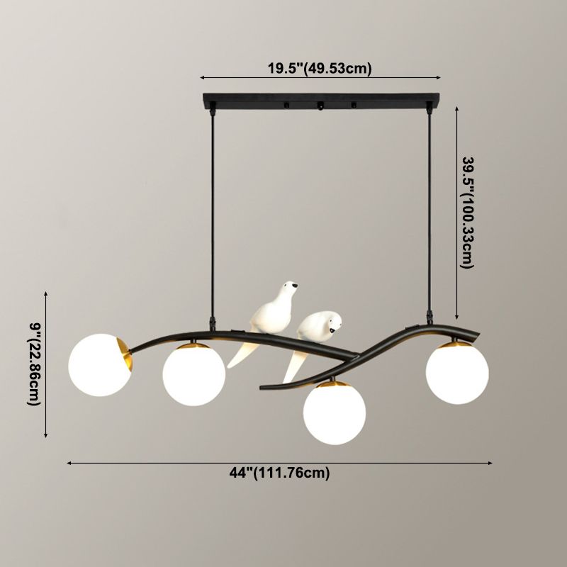 Modern Creative Globe Island Pendant Light Wrought Iron 4-Light Hanging Lamp with Glass Shade