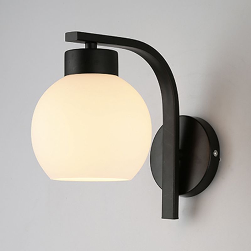 Black Domed Wall Lamp Modern 1-Light White Glass Wall Mounted Light for Stairs