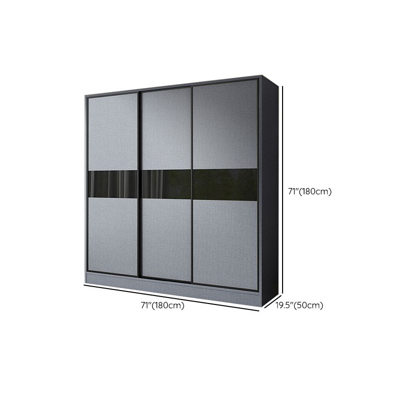 Modern Grey Wardrobe Cabinet Engineered Wood Wardrobe with Garment Rod