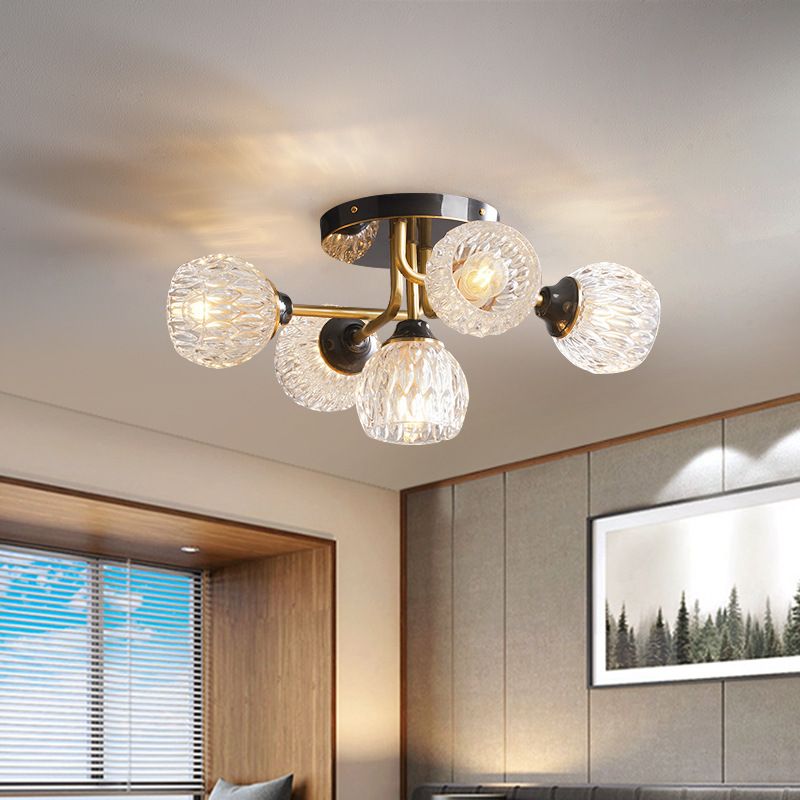 Glass Semi Flush Mount Light Modern Style Black Semi Flush Ceiling Light