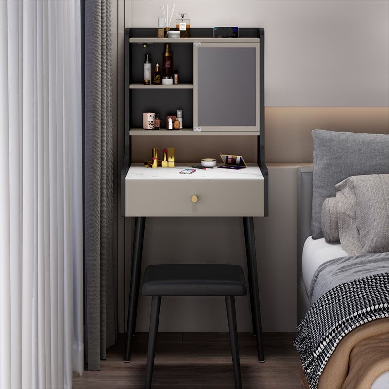 Contemporary Stone Top Vanity Set with Storage in Black/Grey