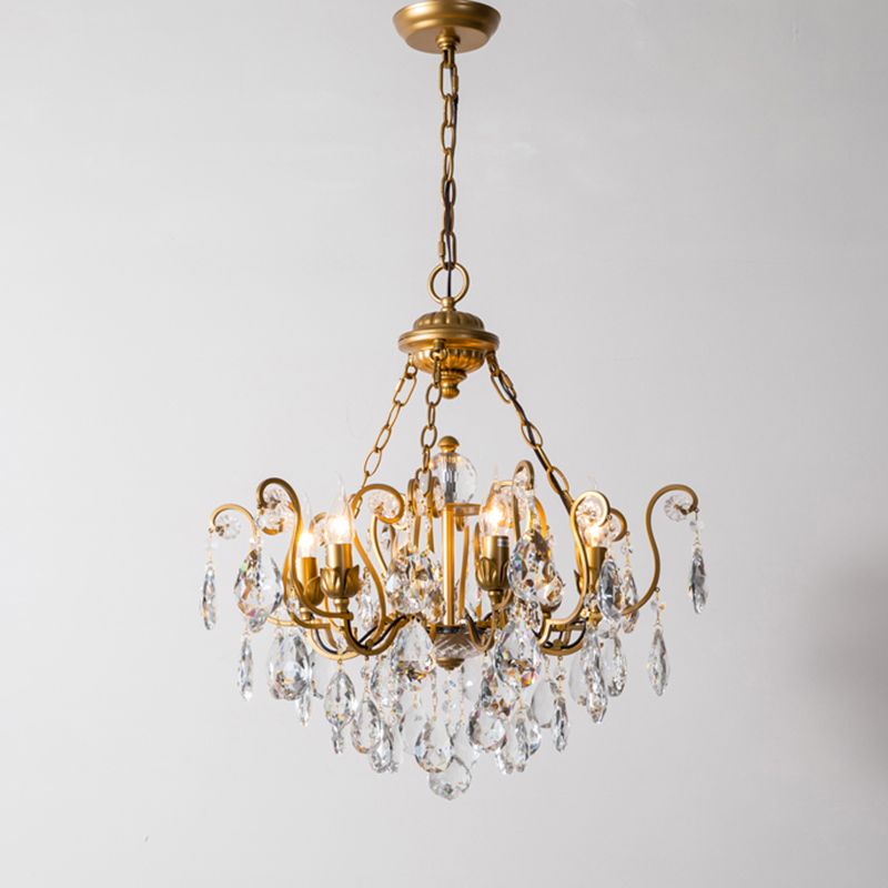 Swirling Chandelier Light Antique Metal Suspended Lighting Fixture with Crystal Droplet