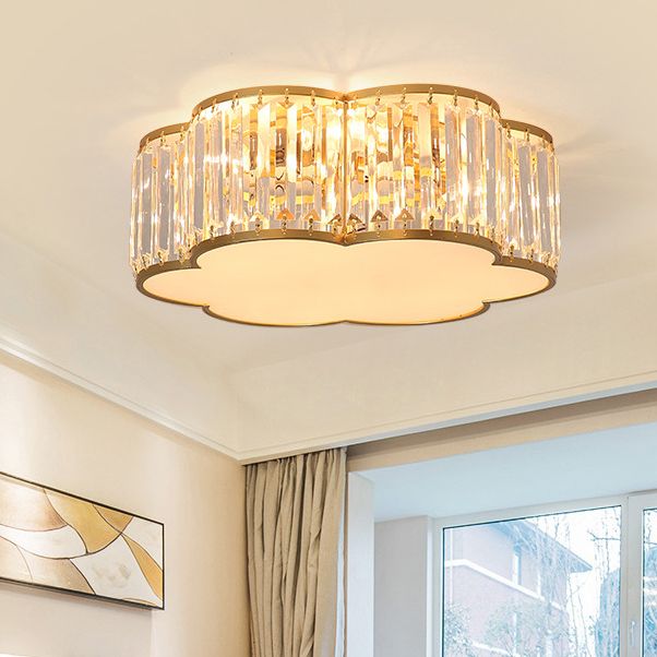 Crystal Flower Flush Mount Lighting Simplistic Bedroom Flush Ceiling Light Fixture in Gold