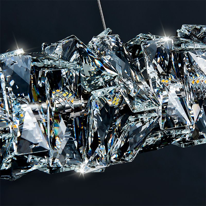 Minimalist Crystal Hanging Lamp, Luxury Linear Shade Island Pendant for Dining Room