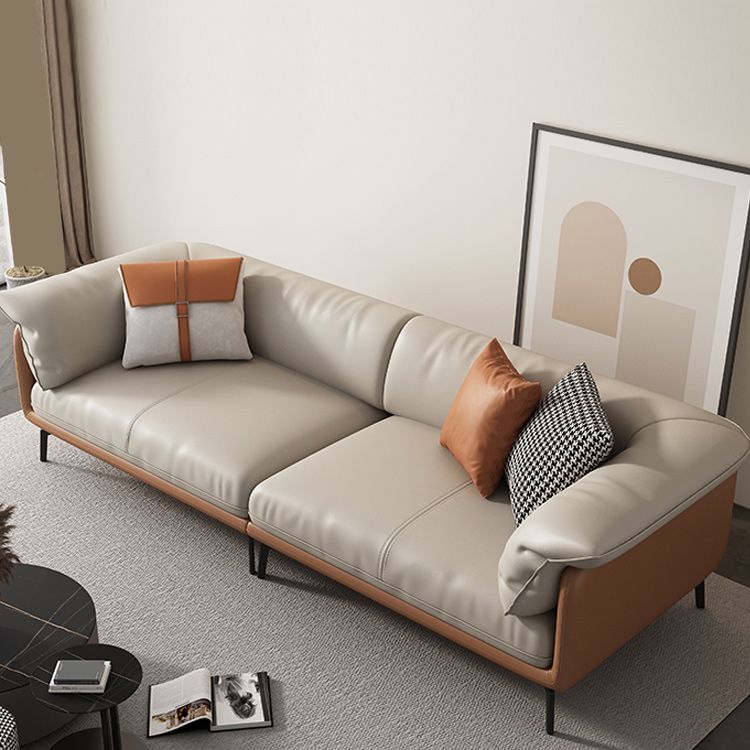 Contemporary 32.67" Tall Genuine Leather Pillow Top Arm Sofa