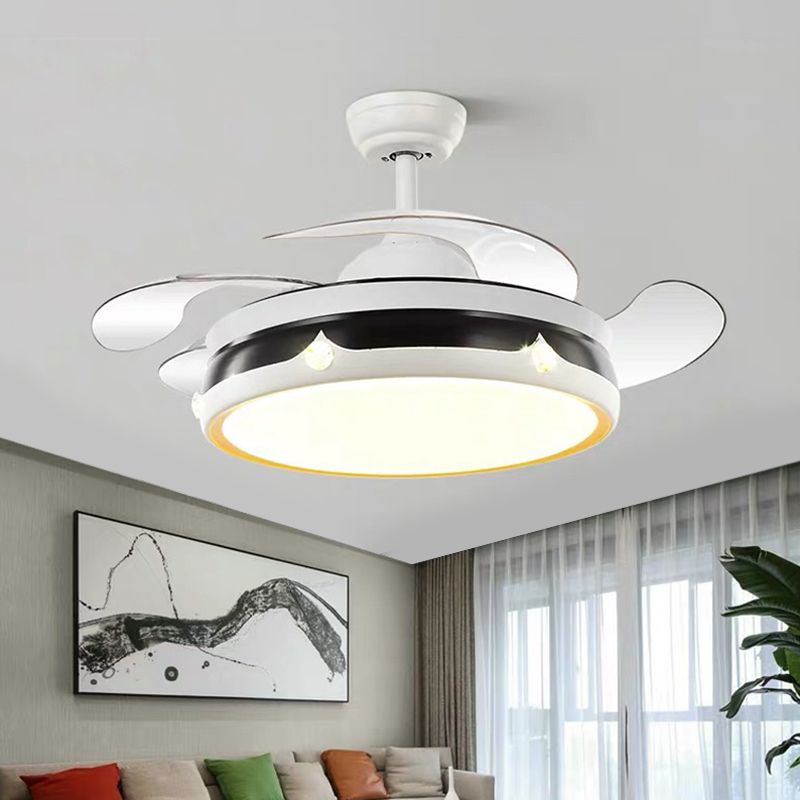 Simplicity Drum Fan Light Acrylic LED Bedroom Semi Flush Mount Lighting in White with 4 Blades, 42.5" W