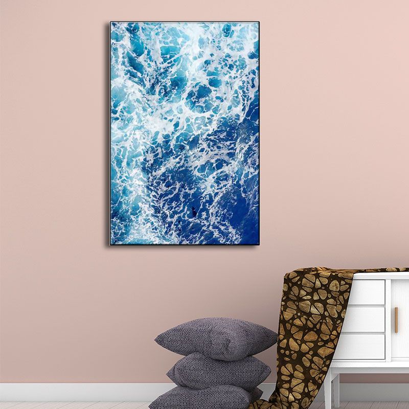 Blue Ocean Spindrift Canvas Art Seascape Modernist Textured Wall Decoration for Home