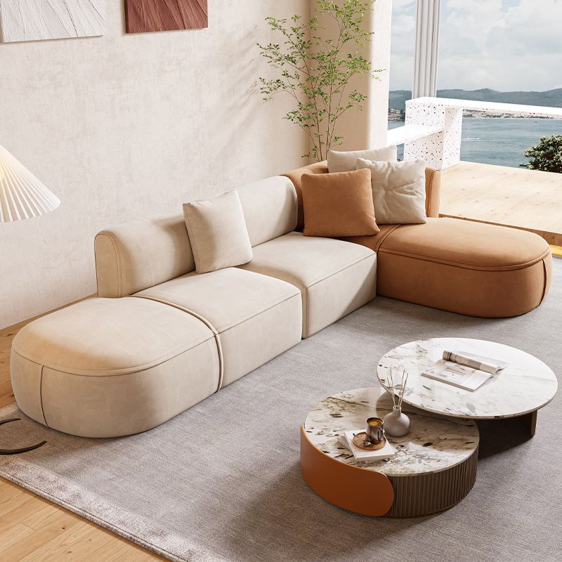 Minimalist 27.6-In H Sofa and Chaise Brown & Beige Sofa with One Side Arm