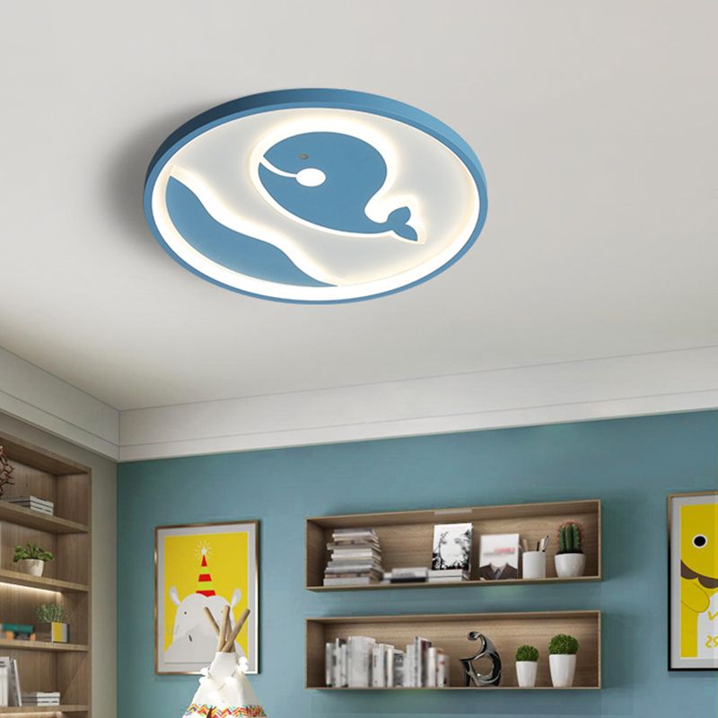 Nordic Metal Flush Mount Light Fixture Cartoon Whale Flush Mount Spotlight for Kids Bedroom