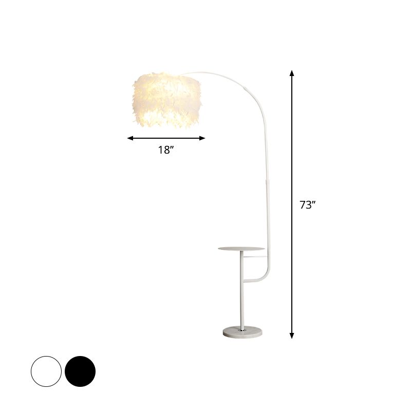 Trommelvormige veer staande lamp Noordse 1-bulb zwart/wit zwanenhals vloerlicht met/zonder lade