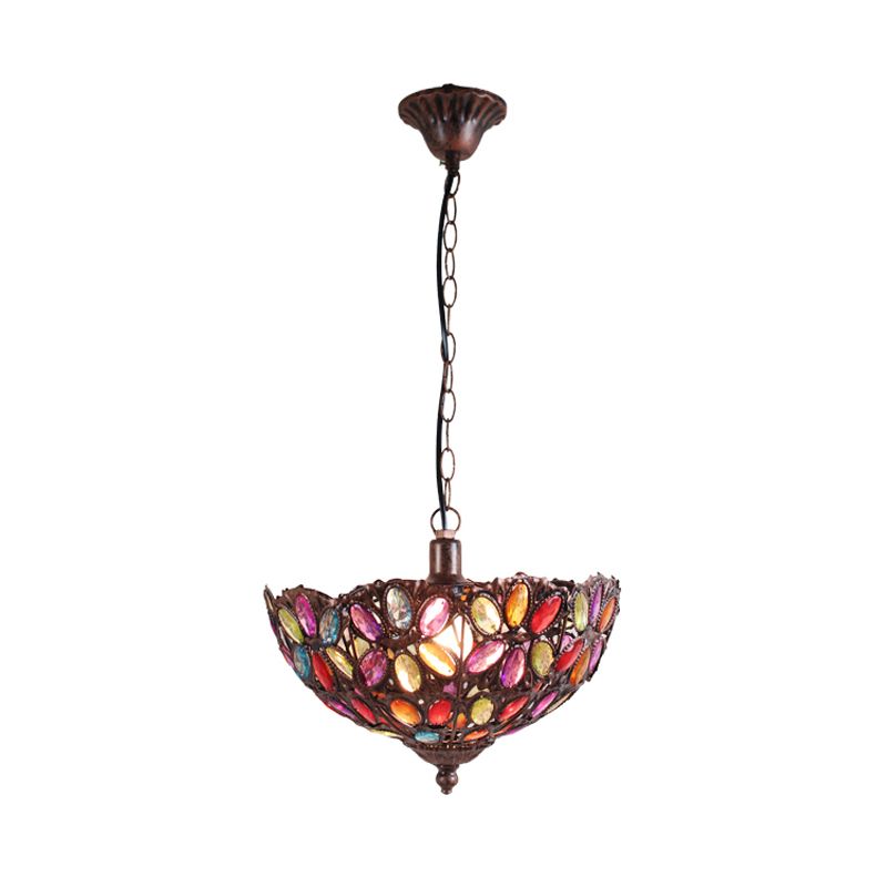 Rust Bowl Shape Hanging Light Bohemian Metal 1 Bulb Restaurant Pendant Lighting Fixture