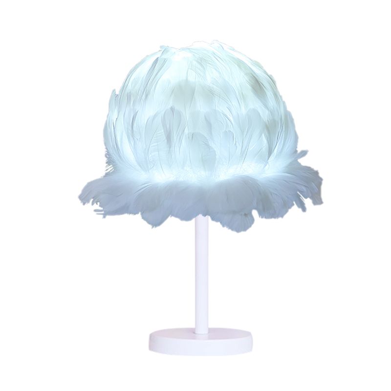 Fabric Feather Globe Table Lighting Modernism 1 Head White/Pink Nightstand Lamp for Bedroom