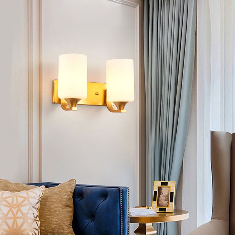 18" H Nordic Simplicity Wall Mount Light White Cylindrical Glass Shade Sconce Light in Polished Gold