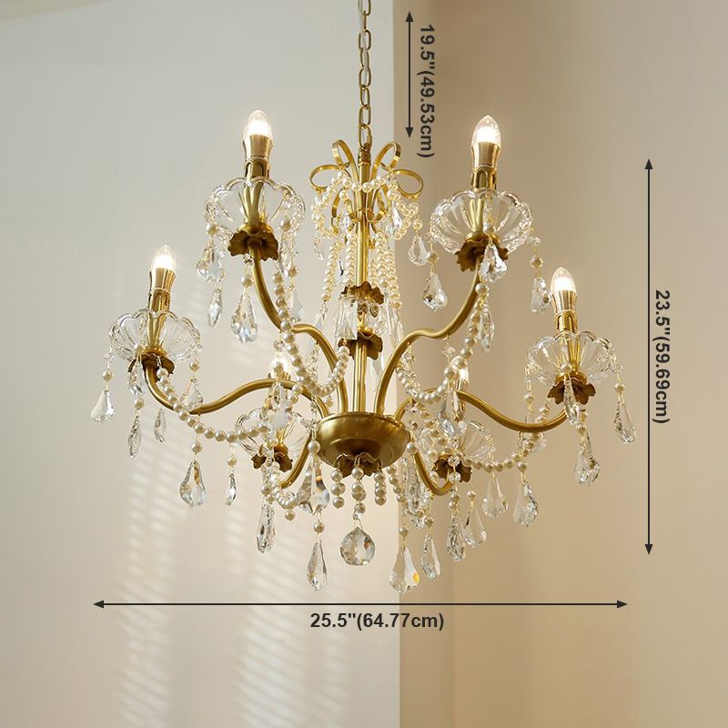Candle Chandelier Light Fixtures Traditional Multi-Head Hanging Pendant Lamps with Crystal Bead