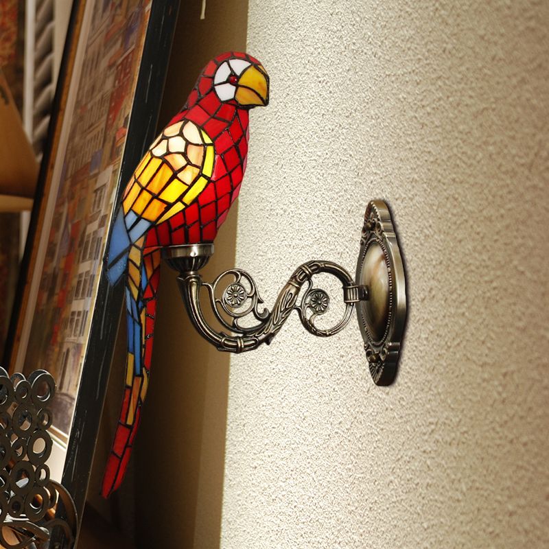 White/Red/Yellow Parrot Wall Mount Lamp Classic 1 Light Handcrafted Stained Glass Wall Lighting Ideas