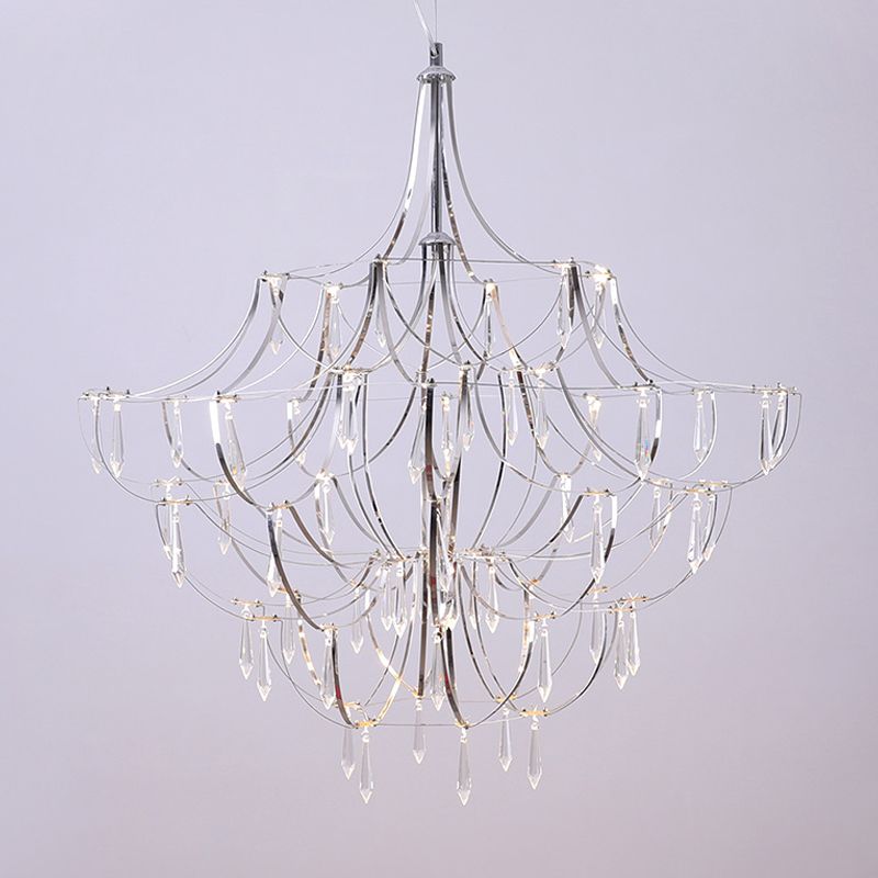 Luz colgante de acabado cromado de araña de metal de deco de cristal creativo para la sala de estar villa