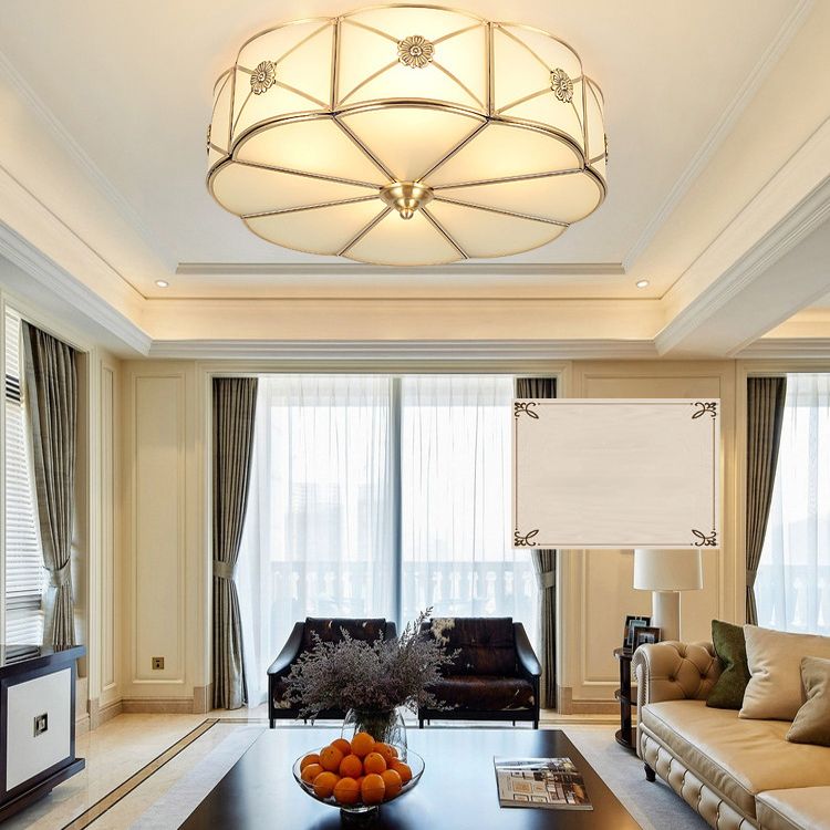 Tambour traditionnel semi-plat Allumage de la crème de crème Verre Semi-Flush Fixation du plafond pour la salle de séjour