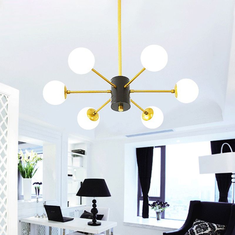 Golden Bedroom Molecular Shape Chandelier Milk White Glass Orb Nordic Simplicity Suspension Lighting Fixture