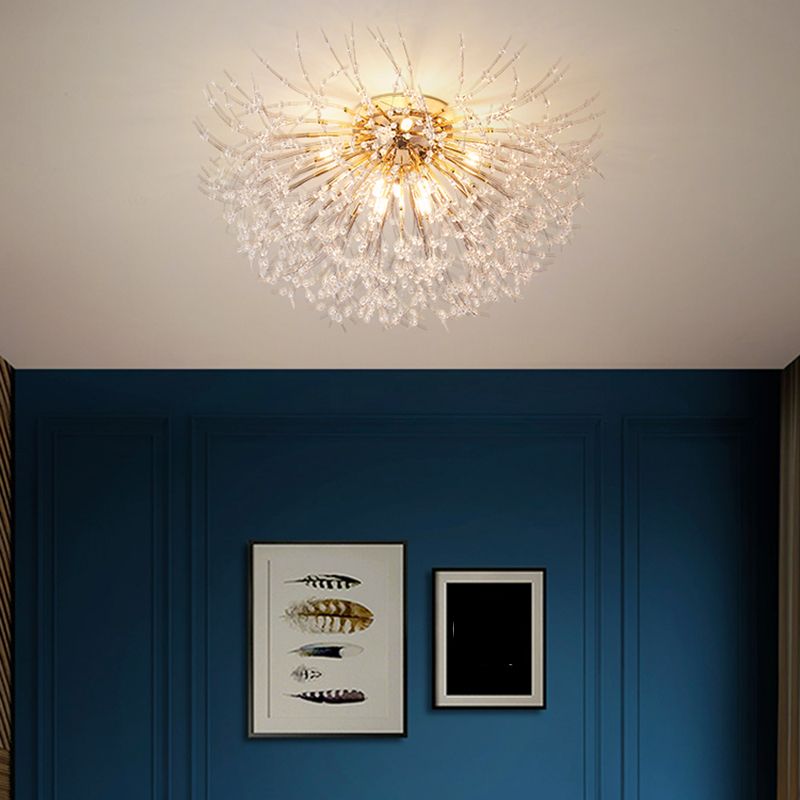Unique Shape Crystal Flush Light Modern Style Multi Lights Flush Mount Fixture