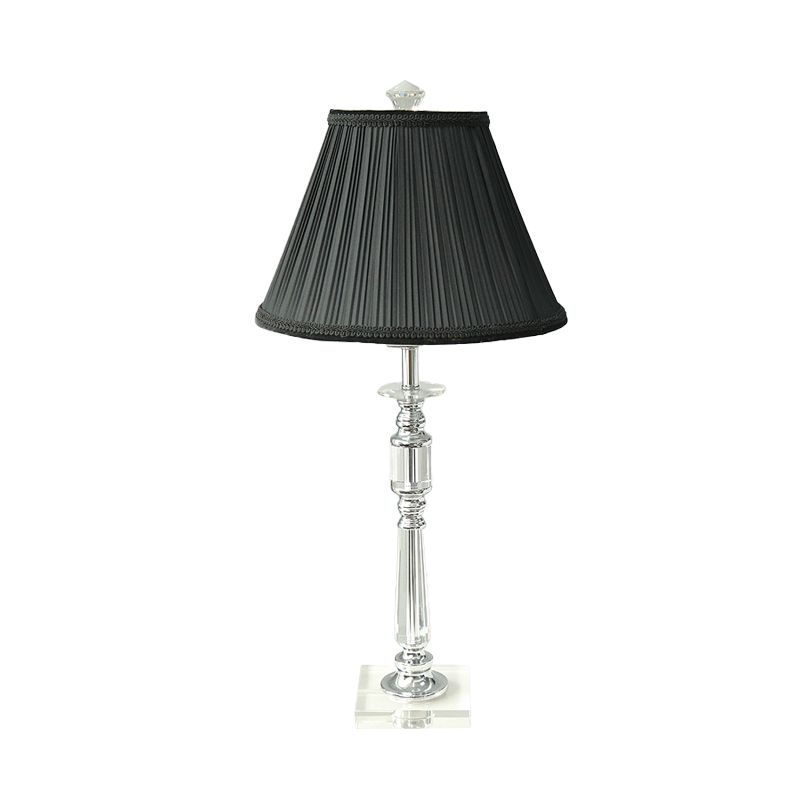 Lámpara nocturna de tela de sombra plisada Minimalismo 1 Luz de dormitorio ligero Luz de mesita de noche en negro con base de cristal