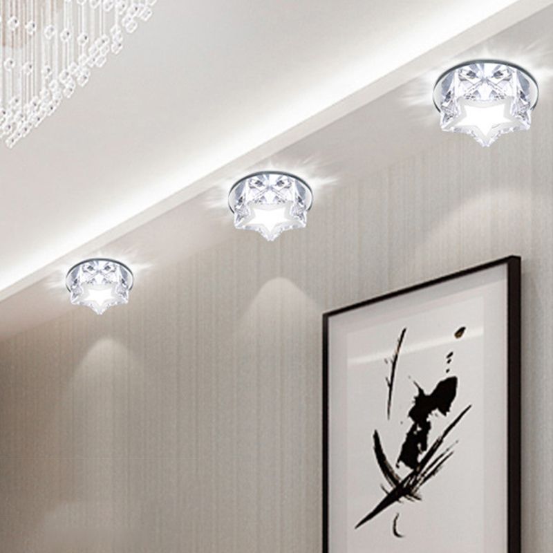 Five-Pointed Star Crystal LED Flush Mount Modern Clear Flushmount Ceiling Light for Entryway