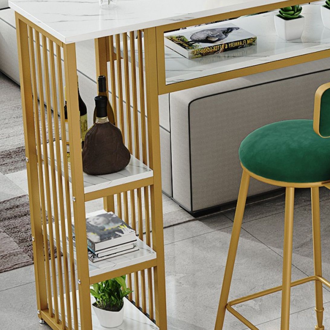 Glam Indoor Bar Dining Table Marble Rectangle Bar Stool Table