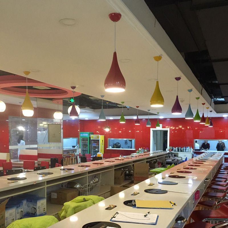 Macaron Drop Shaped Hanging Lamp Aluminum 1 Bulb Restaurant Pendant Light Fixture