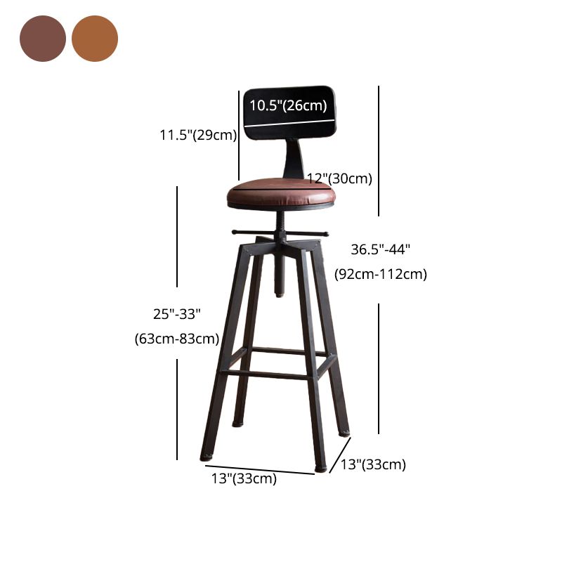 Industrial Leather Wood Counter Bar Stool Armless Adjustable Height Stool