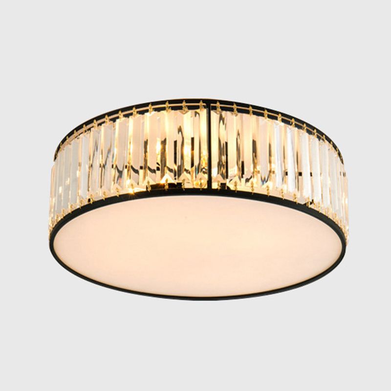 Round Shaped Living Room Flush Mount Faceted Crystal Modern Flushmount Ceiling Light