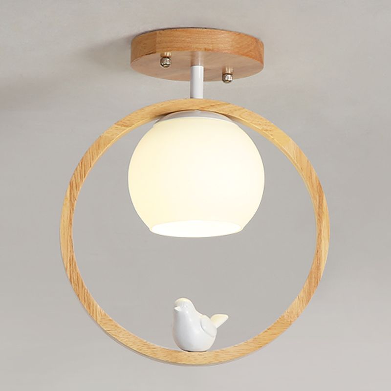 Contemporary Globe Flush Light Fixture Wood 1 Light Flush Mount Ceiling Fixture in Brown