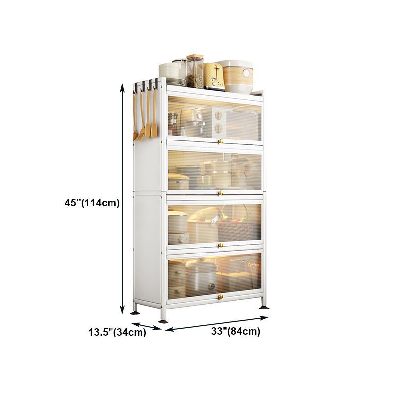 White Metal Frame Buffet Server Glass Doors Modern Buffet Server for Living Room