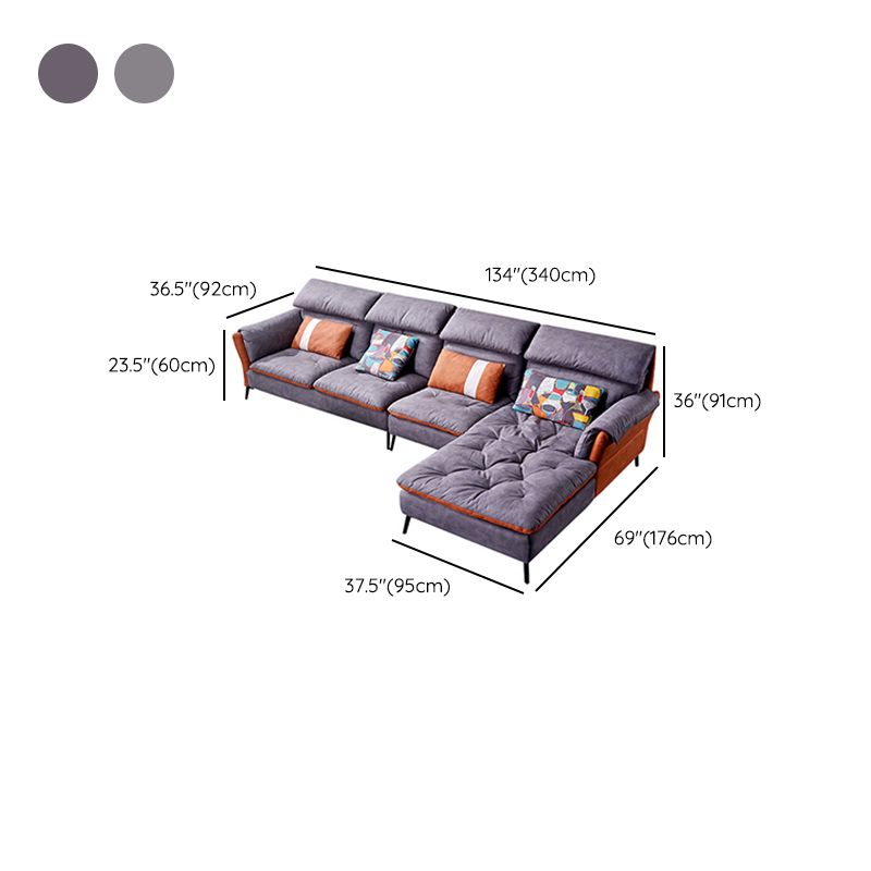 Faux Leather Sectional Sofa with Chaise Flared Arm 4-seater Sofa