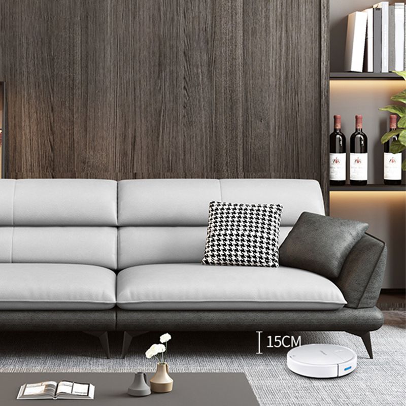 Nordic Sewn Pillow Back Sofa Faux Leather Sloped Arm Sofa for Living Room