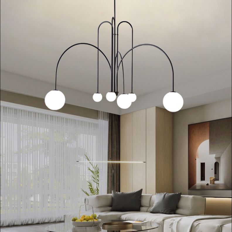 Witte glazen bal schaduw kroonluchter licht 6 lichten metaal minimalisme moderne stijl hangende lamp voor woonkamer