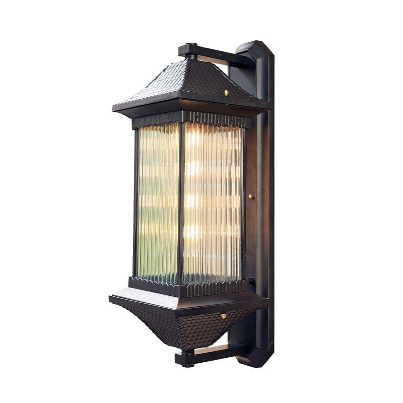 Ribbed Glass Rectangular Shade Wall Light Classic Single Outdoor Wall Lighting Fixture in Coffee