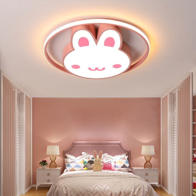 19.5" Brede Leuke Cartoon Konijn LED Plafond Licht Eye Protection Acryl Roze Verlichting Fixture voor Kleuterschool