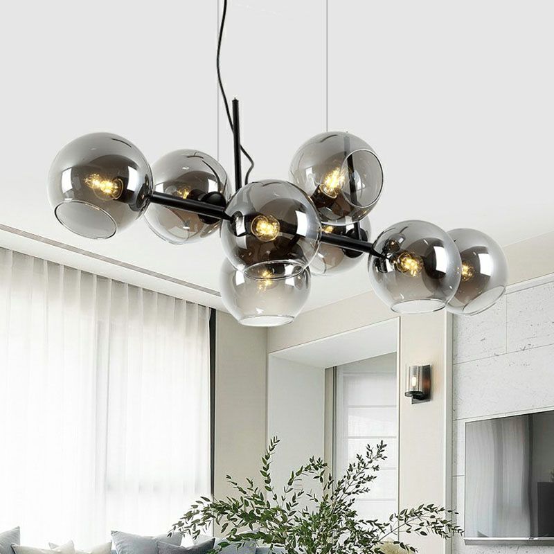 Postmodern 8-Head Island Pendant Global Hanging Light with Glass Shade for Dining Room