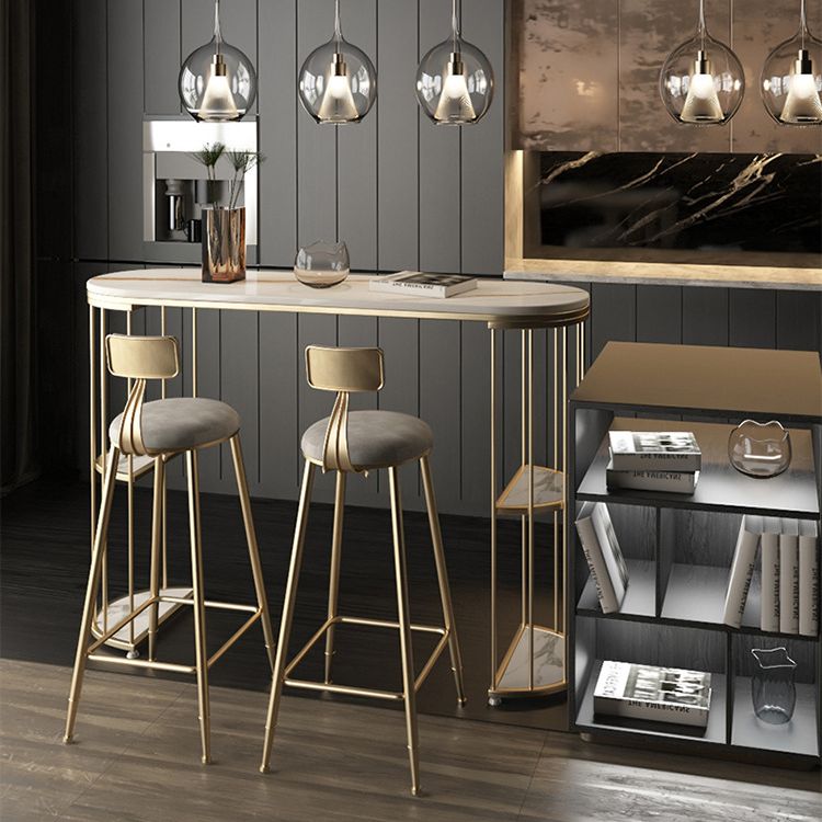 Oval Sintered Stone Bar Table Metal Base Dining Table with Storage Shelves