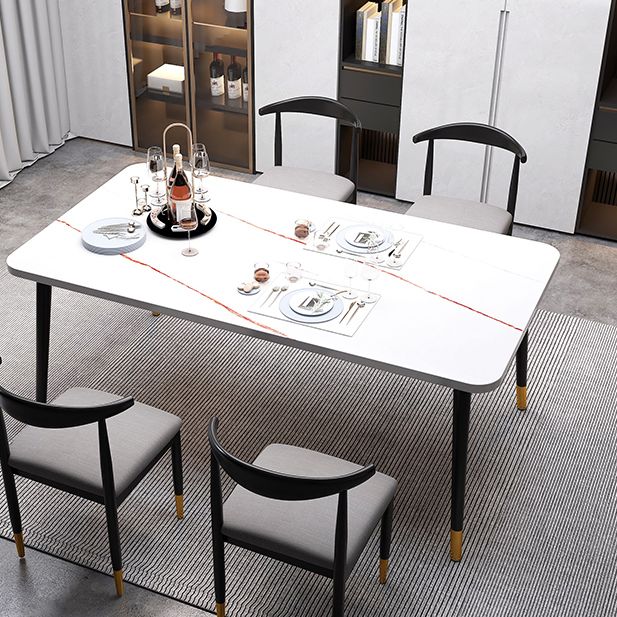 Contemporary Rectangle Shape Kitchen Dining Table Sintered Stone Dining Table with 4 Legs Base