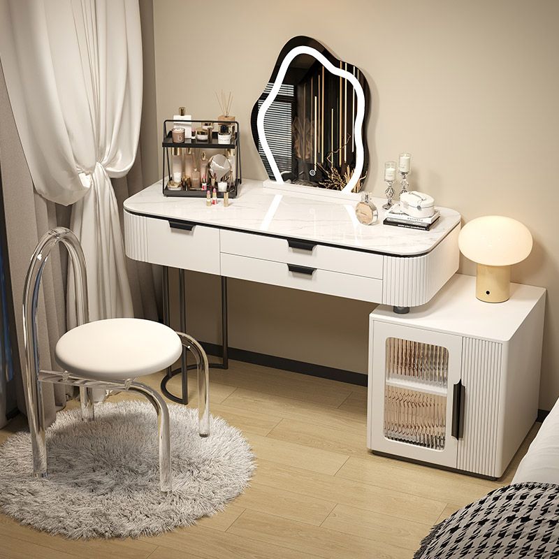 Contemporary Stone Top Vanity Table Set with Mirror and Stool Glam Slate Dressing Table