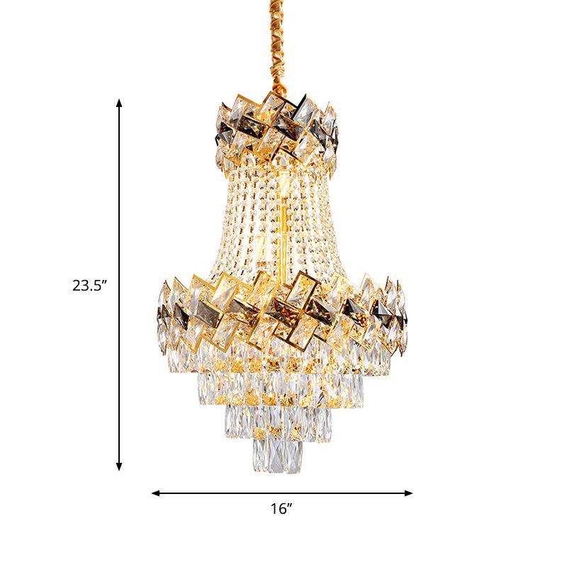 5/8 Heads Basket Chandelier Contemporary Gold Finish Clear Cut Crystal Blocks Ceiling Lighting, 16"/19.5" Wide