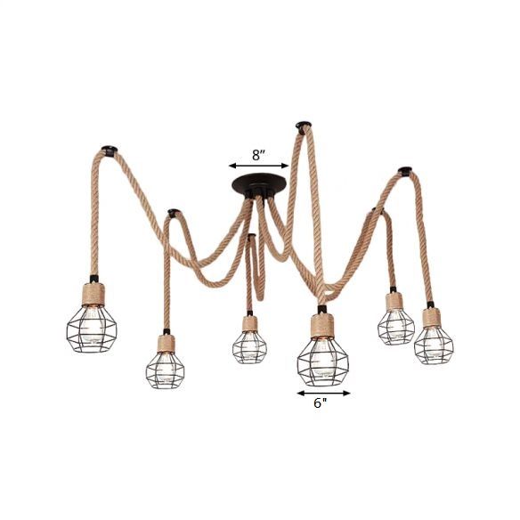 Lampada sferica a gabbia Swag Swag Rural Forta naturale 6/10 Luci marrone Apparecchio di illuminazione a sospensione