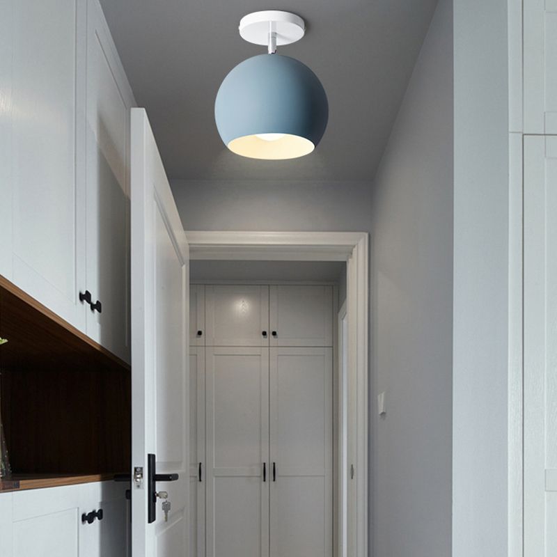 Modern Concise Macaron Flush Mount Lacquered Aluminium Globe Ceiling Light for Cloakroom