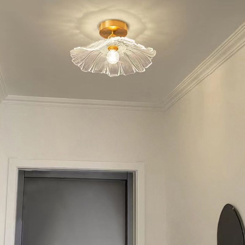 Flower Shape Glass Flush Light Modern Style 1 Light Flush Mount Ceiling Lights in Brass